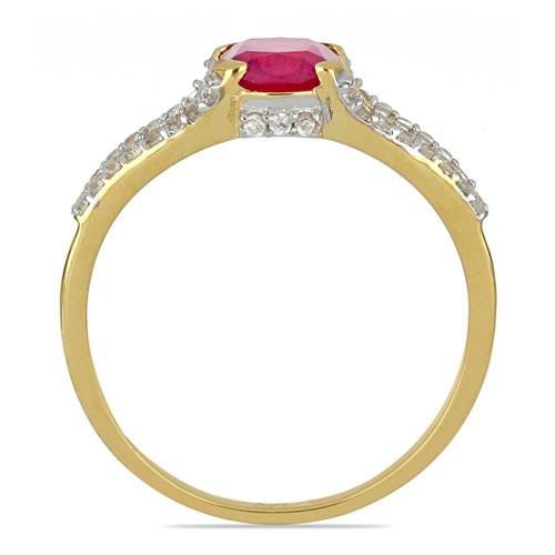 14K GOLD NATURAL GLASS FILLED RUBY GEMSTONE CLASSIC RING